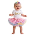 thumbnail image 3 of CUZIBR Girls Baby Toddler Birthday Clothes Sets 3 Piece Outfit Short Sleeve Letter Print Crewneck Romper Jumpsuit Sequin Tutu Skirts With Headband Cute Spring Party Casual Dailywear,White4,3-6 Months, 3 of 5