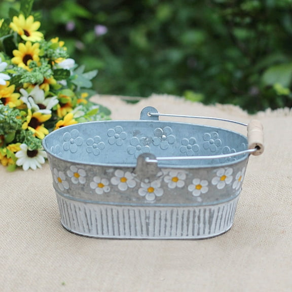 Raindrops Retro Pot Vintage Flower Bucket Iron Sheet Planter Garden 1Set