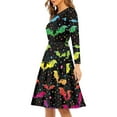 thumbnail image 2 of FKELYI Hippie Halloween Women Dress Size L Durable Star Bats Ladies A Line Dresses Knee Length Stretchy Long Sleeve Pleat Dress for Festival Hoilday, 2 of 4