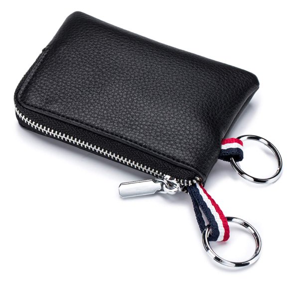 Llavero doble de piel imeetu, monedero, color negro