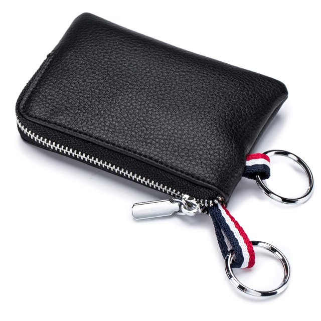 Llavero doble de piel imeetu, monedero, color negro