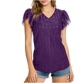 thumbnail image 3 of Craaazy Womens Plus Size Shimmer V Neck T-Shirt with Ruffle Flutter Sleeves Solid Color Top for Casual Occasions, 3 of 7
