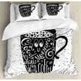 thumbnail image 1 of Saying Duvet Cover Set Queen Size, Morning Starts with Coffee Fun Words Lettering in Coffee Mug Monochrome, Decorative 3 Piece Bedding Set with 2 Pillow Shams, Black and White, by Ambesonne, 1 of 3