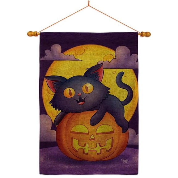 Ornament Collection HS190170-DB-03 Halloween Kitty Falltime 28 x 40 in. Double-Sided Decorative Vertical House Flag Set for Decoration Banner Garden Yard Gift