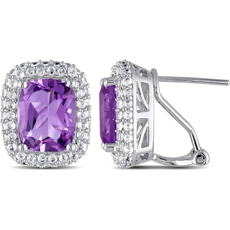 6-1/3 Carat T.G.W. Amethyst and Created White Sapphire Sterling Silver Clip-Back Earrings