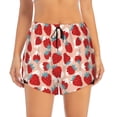 thumbnail image 2 of Xecao's Red Strawberry for a double-layer running short for women, perfect for gym, tennis, and more, featuring a convenient pocket., 2 of 9