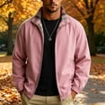 thumbnail image 2 of FRSASU Men's Reversible Zip Up Jacket Plaid Lined Stand Collar Lightweight Windbreaker Casual Bomber Coat with Pockets for Daily Travel Hot Pink, 2 of 5