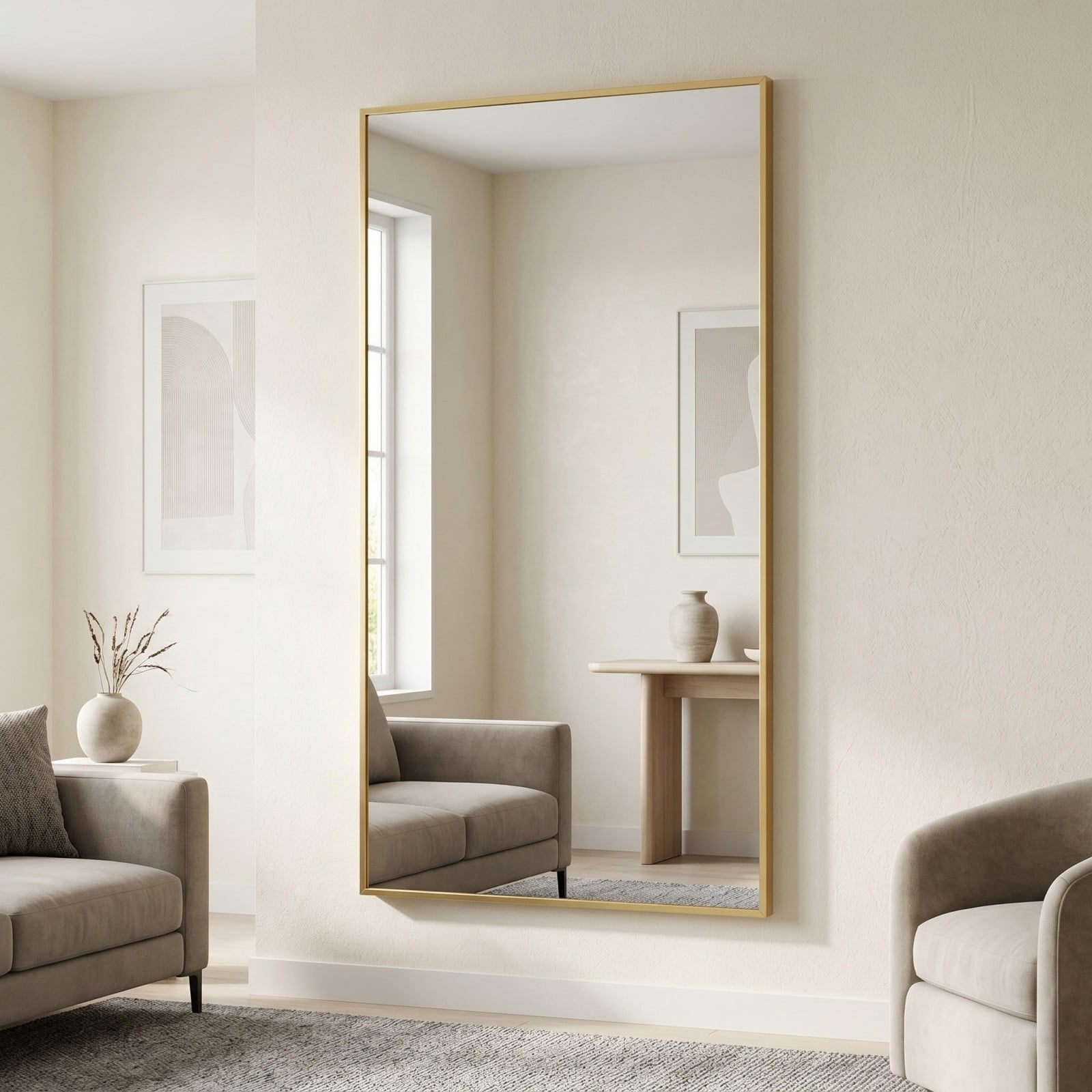 Gleamira 30"x60" Rectangular Full Length Mirror Floor Standing Mirror, Gold