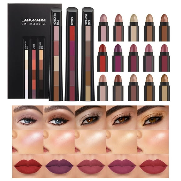 Fiudx Set Maquillaje, Paleta Labiales Multicolor, Sombras de Ojos En Acabado Mate, Esenciales de Belleza En Hidratación Duradera, Ideal para Viajes y Fiestas de Trabajo, Ideal para Ella, Fórmula Tran