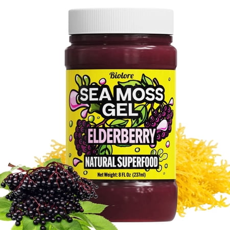 Sea Moss Gel – Elderberry 8oz Raw Wildcrafted Irish Sea Moss, Vegan Superfood, Essential Vitamins & Trace Minerals, Jam, Jelly & Spread Gifts, Made in the USA