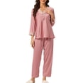 thumbnail image 2 of INSPIRAR CHIC Conjunto de Pijama de Satén para Mujeres con Escote en V y Encaje, Ropa de Noche, Color Rosa, 2 of 5
