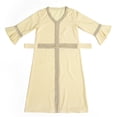 thumbnail image 4 of GigrtiJin Toddler Girls Muslim Maxi Dress Solid Color Cotton V Neck Flare Sleeve Slit Belt Dress Elegant Casual Dress 3-14 Years, 4 of 7