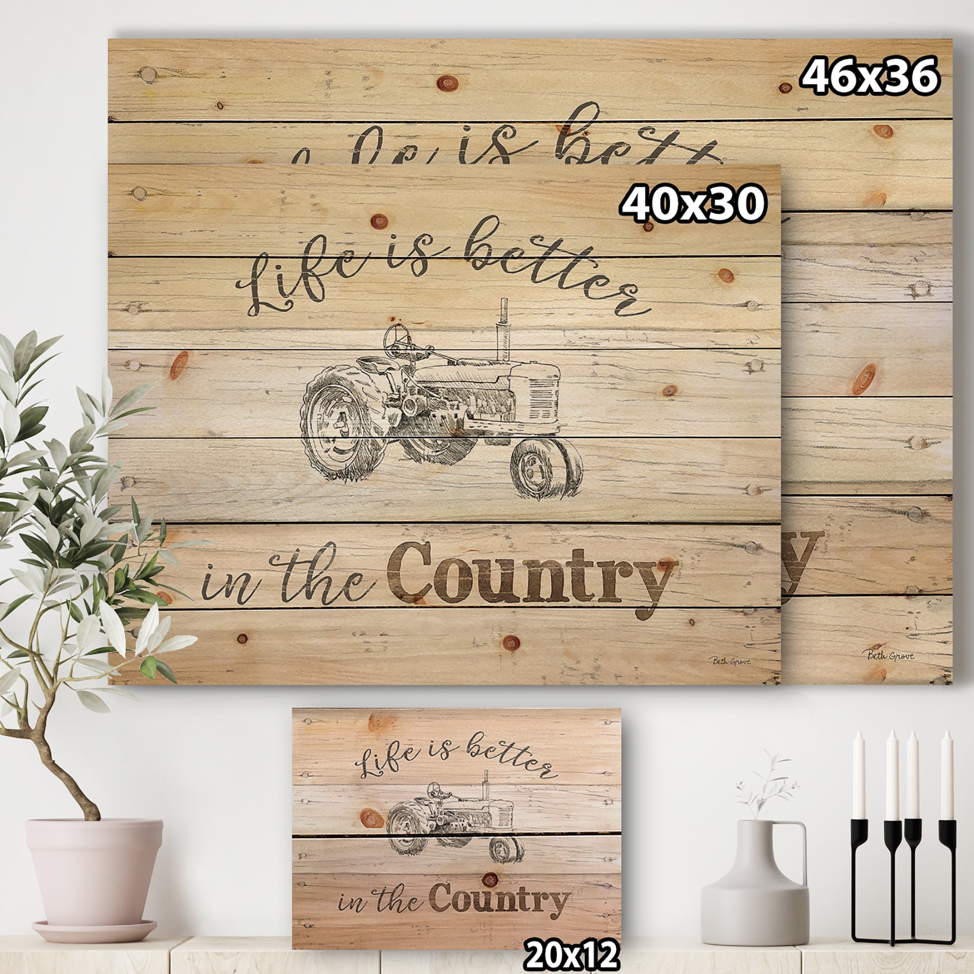 Designart 'Farmhouse Quote Moment Tractors' Farmhouse Print on Natural Pine Wood