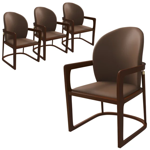 LeisureMod Svelta Leather Dining Chair – Upholstered Mid-Century Modern Accent Arm Chair with Rubberwood Legs for Kitchen or Dining Room Set of 4