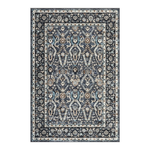 Garvee 9x12 Blue Persian Vintage Area Rug, Washable Low-Pile with Non-Slip Backing, Pet & Kid Friendly for Living Room, Bedroom
