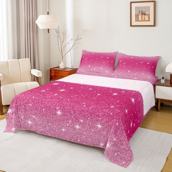 Castle Fairy Girls Black Blue Glitter Print Twin Sheet Sets,Abstract Gradient Bedding