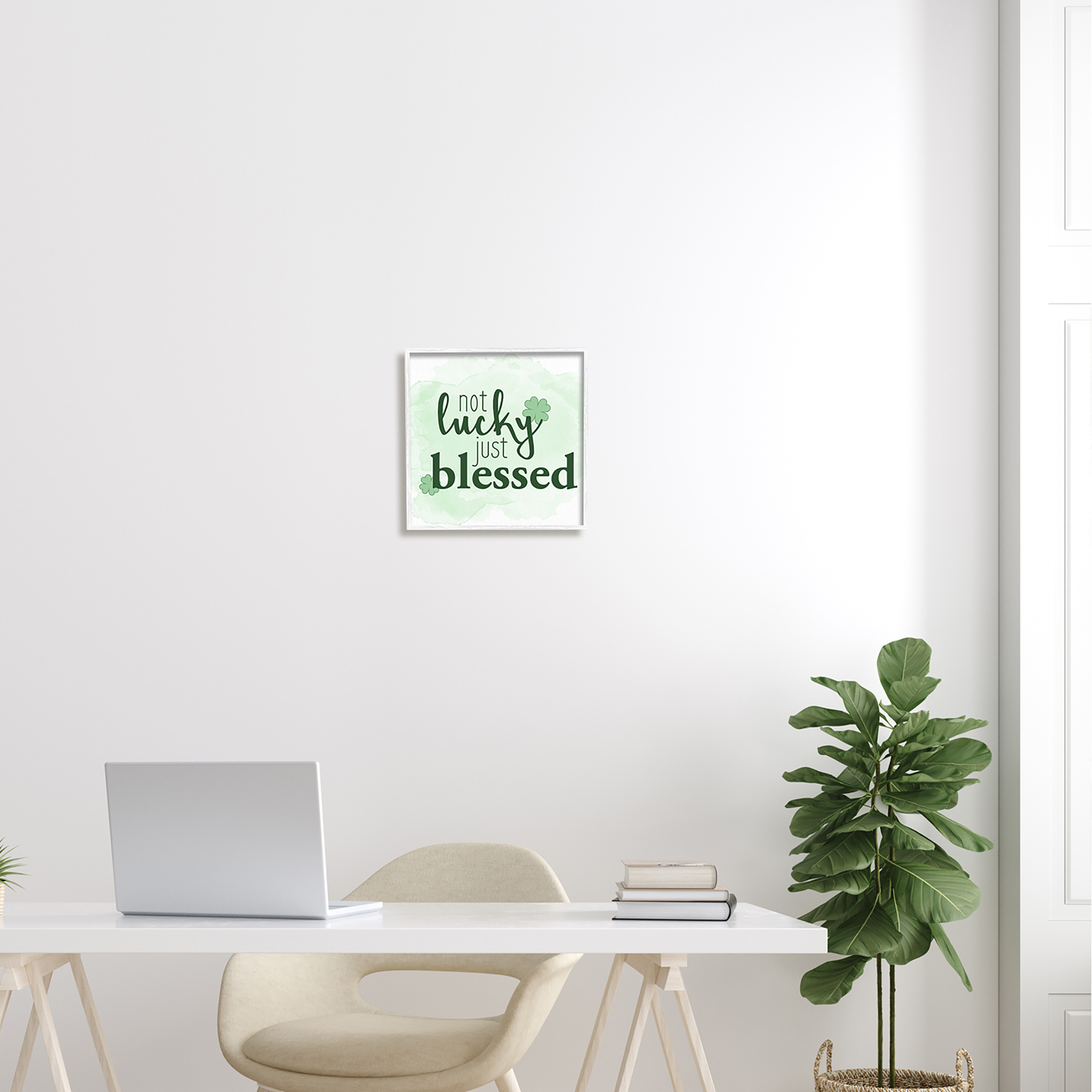 Stupell Not Lucky Just Blessed Green Shamrocks Holiday Painting White Framed Art Print Wall Art