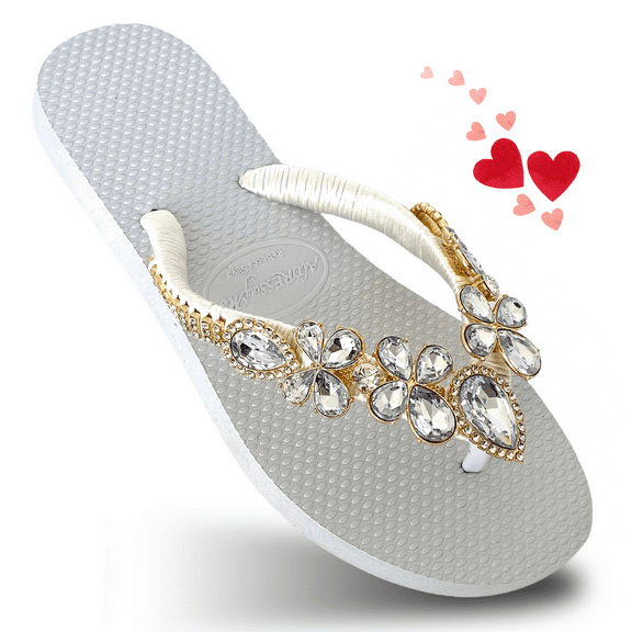 White Size 9 AdDRESSingMe Glam Flip Flops With Rhinestones For Women