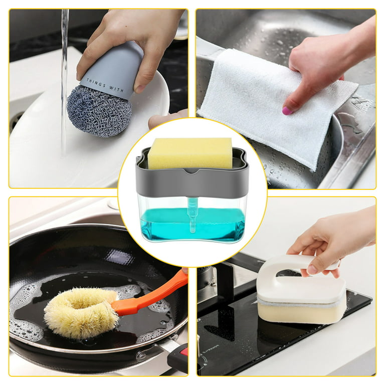 2-in-1 Soap Dispenser Sponge Caddy Push-type Liquid Box Detergent