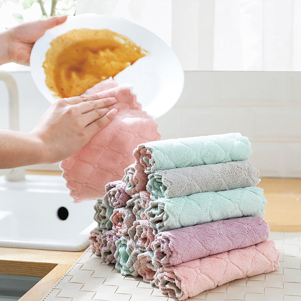 5PCS Super Absorbent Microfiber Kitchen Dish Cloth Household Towel Cleaning New 
