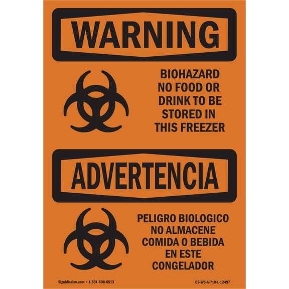 OSHA WARNING Sign - Biohazard No Food Or Drink Bilingual | Plastic Sign | Protect Your Business, Work Site, Warehouse & Shop Area | Made in the USA