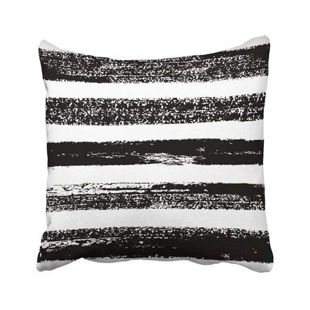 ARTJIA Stripe Black Ink Abstract Striped Grunge Monochrome Paint Brush Smears On White Horizontal Pillowcase Throw Pillow Cover Case 18x18 (Best Way To Paint Horizontal Stripes On Wall)