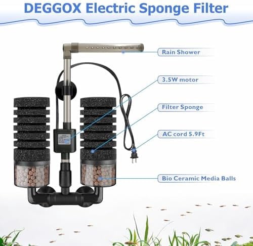 Aquarium Electric Sponge Filter with Submersible Water Pump Silence Motor for Shrimps,Bettas with Bio Ceramic Media Balls and 2 Spare Sponge,Venturi Nozzle and Rain Mode (S for 10-20 Gal)