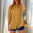 thumbnail image 3 of LIaqionyy Womens Cotton Linen Shirts 3/4 Sleeve Tunic Tops Button down Loose Dressy Blouses V Neck Pullover Work Clothes, 3 of 7