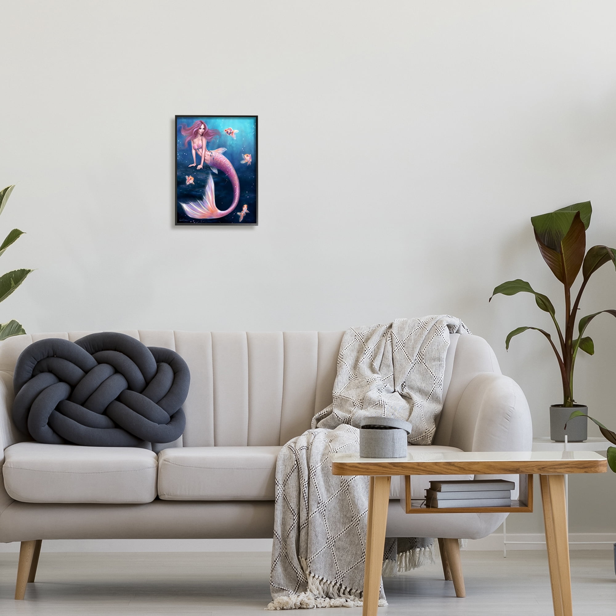 Stupell Industries Aurelia Mermaid in Sea Fairy Tales & Fantasy Painting Black Framed Art Print Wall Art, 11 x 14