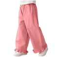 thumbnail image 4 of hengsof Girls Spring Summer Solid Elastic Waist Casual Pants Cute Ruffle Hem Cotton Loose Comfortable Long Pants for 2-14 Years Kids, 4 of 7