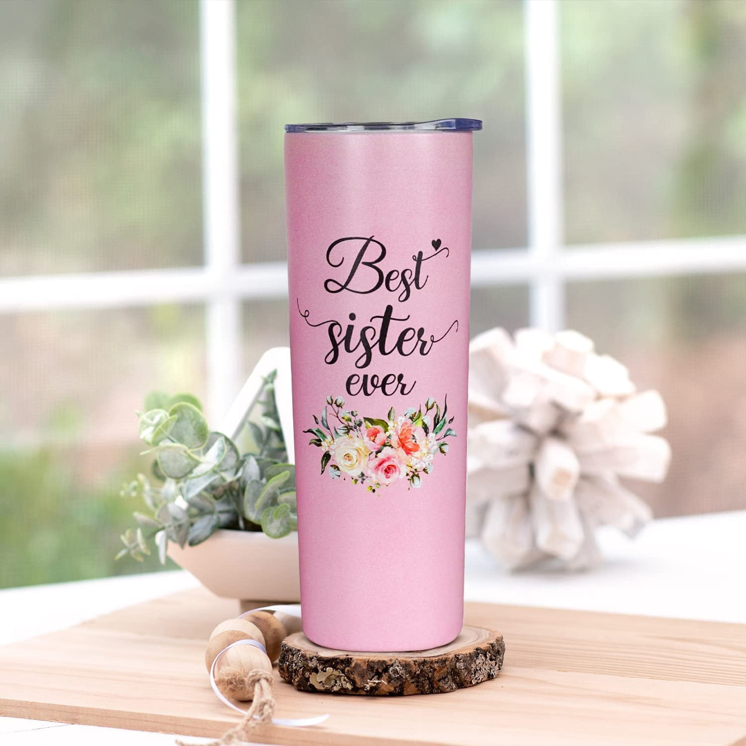 Sister Tumbler with Lid and Straw Best Sister Ever Cup Insulated Stainless Steel Mug for Big Sister/ Little Sister Birthday Sister Gifts from Sister Friendship Gifts for Women
