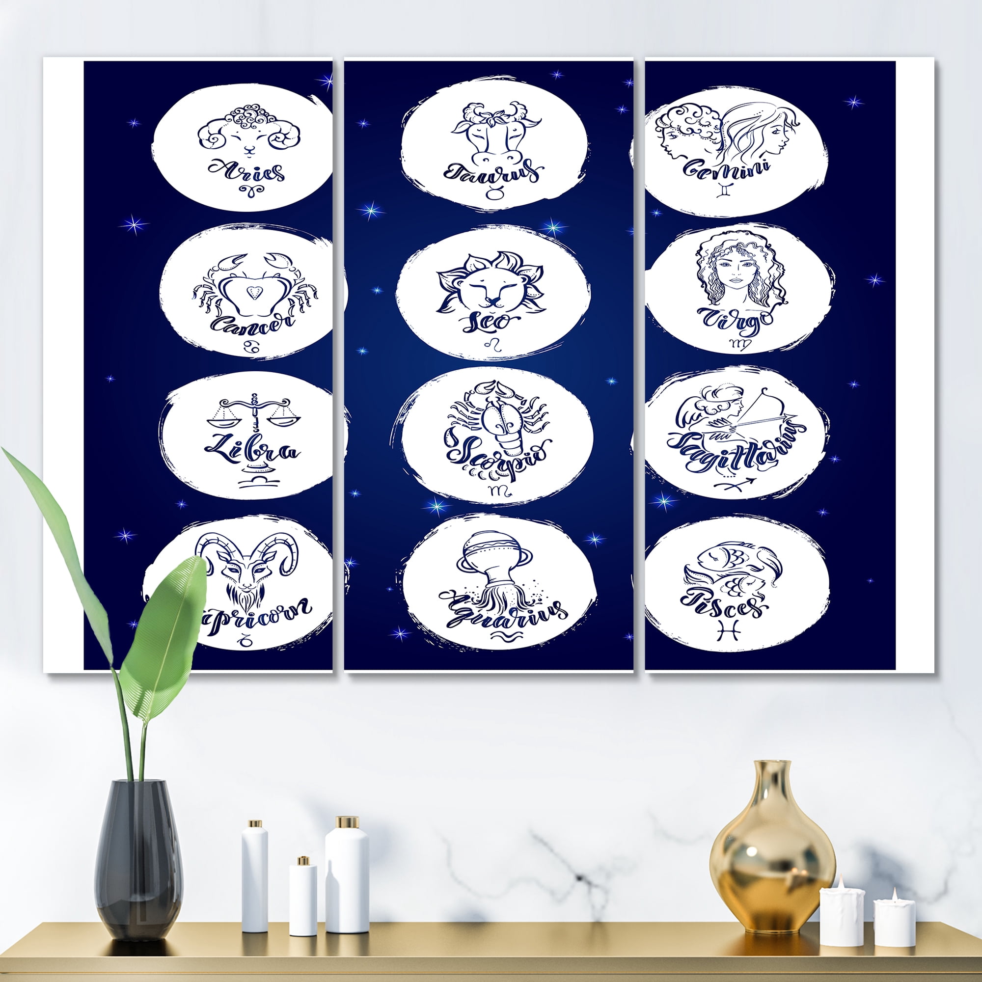 Designart ' Zodiac Diagram & Signs On Blue ' Modern Canvas Wall Art Print