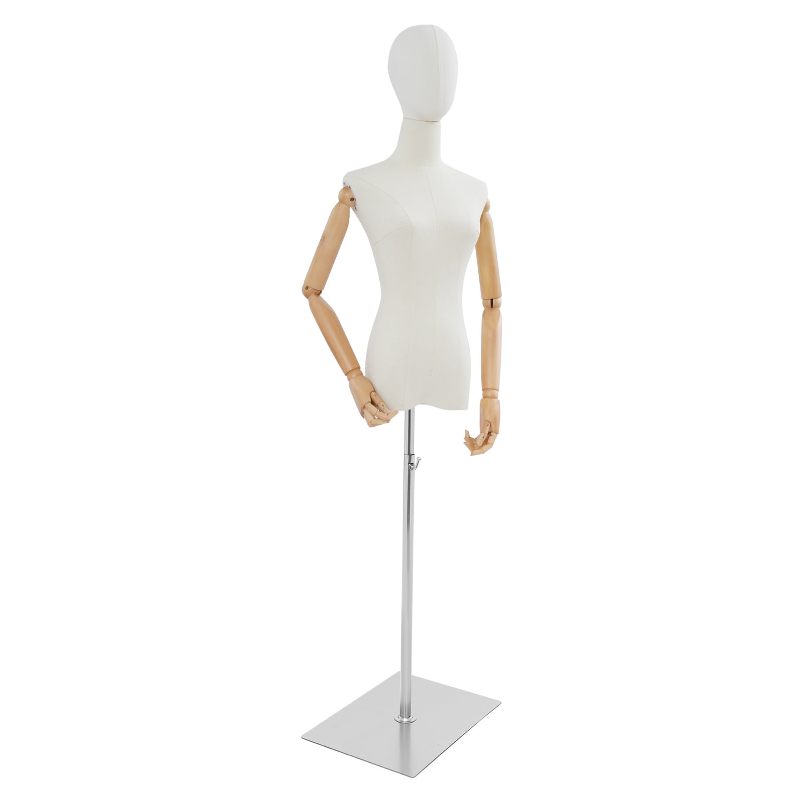 Female Mannequin, Female Dress Form Display, Adjustable Height（White + Wood Color + Silver）