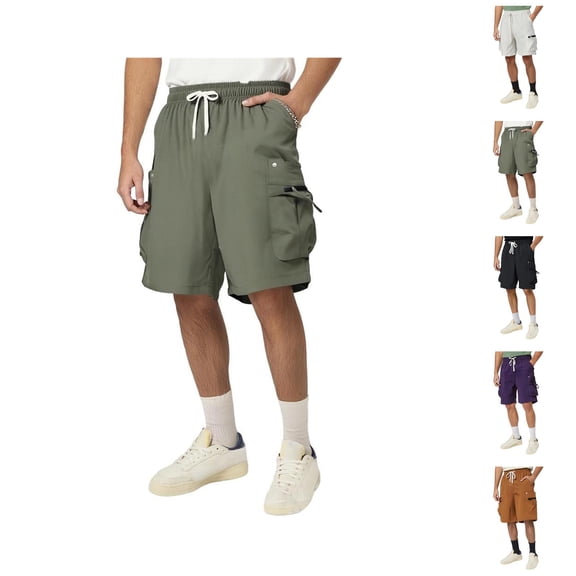 Cargo Shorts for Men Summer Casual Lightweight Breathable Elastic Waist Straight Leg Relaxed Fit Shorts with Pockets
