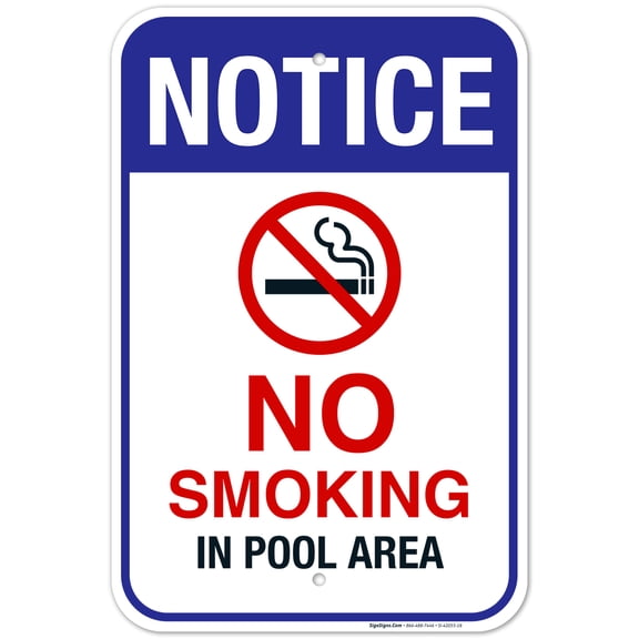 No Smoking in Pool Area Sign, Pool Sign, 12x18 Aluminum
