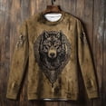 thumbnail image 2 of Men's Long Sleeve Vintage Distressed Viking Wolf Printed Celtic Crew Neck Sweatshirt Retro Viking Cultural Fashion Long Sleeve Top for Men with Edgy Retro Design(Brown,L), 2 of 5