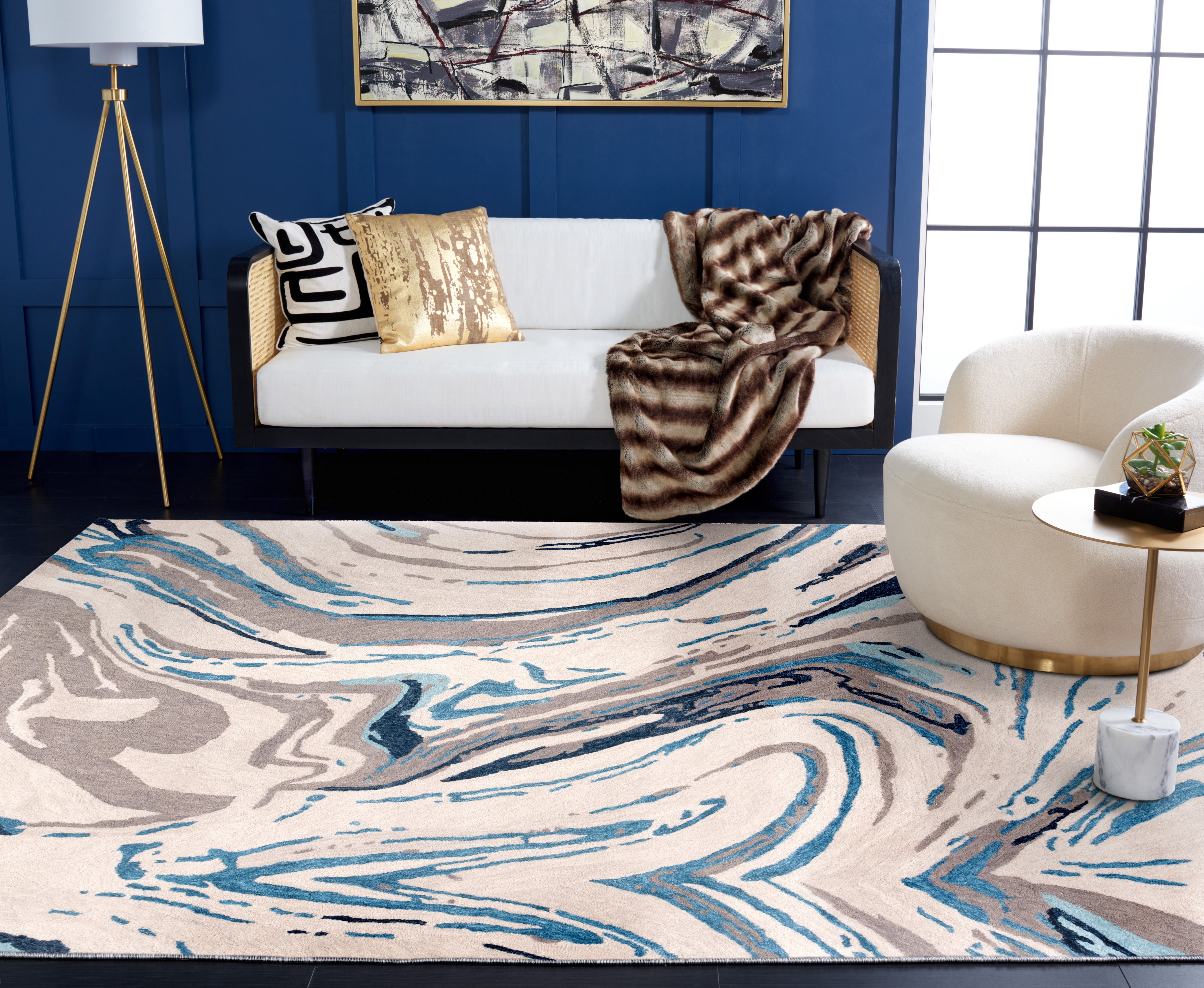 SAFAVIEH Soho Sybella Abstract Area Rug, Grey/Blue, 4' x 6'