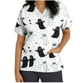 thumbnail image 5 of AGWOLF Women's Scrubs Clearance Halloween Scrub Tops Cute Bat Ghost Print Short Sleeve Nurse Shirts V Neck Working Uniform Lightweight Blouses with Pockets, 5 of 5