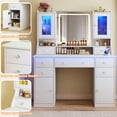 thumbnail image 3 of Vanity Desk with Mirror & Lights, 42‘’ Large Makeup Vanity with 2 RGB Jewelry Cabinets & 7 Drawers, White Vanity Table Set with Charging Station, Dressing Table with Lights Desk, 3 of 9