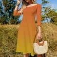 thumbnail image 4 of Orange gradient Women's 3/4 Sleeve Dresses Elegant A-Line Midi Dress Flare Summer Casual Sundress, 4 of 9