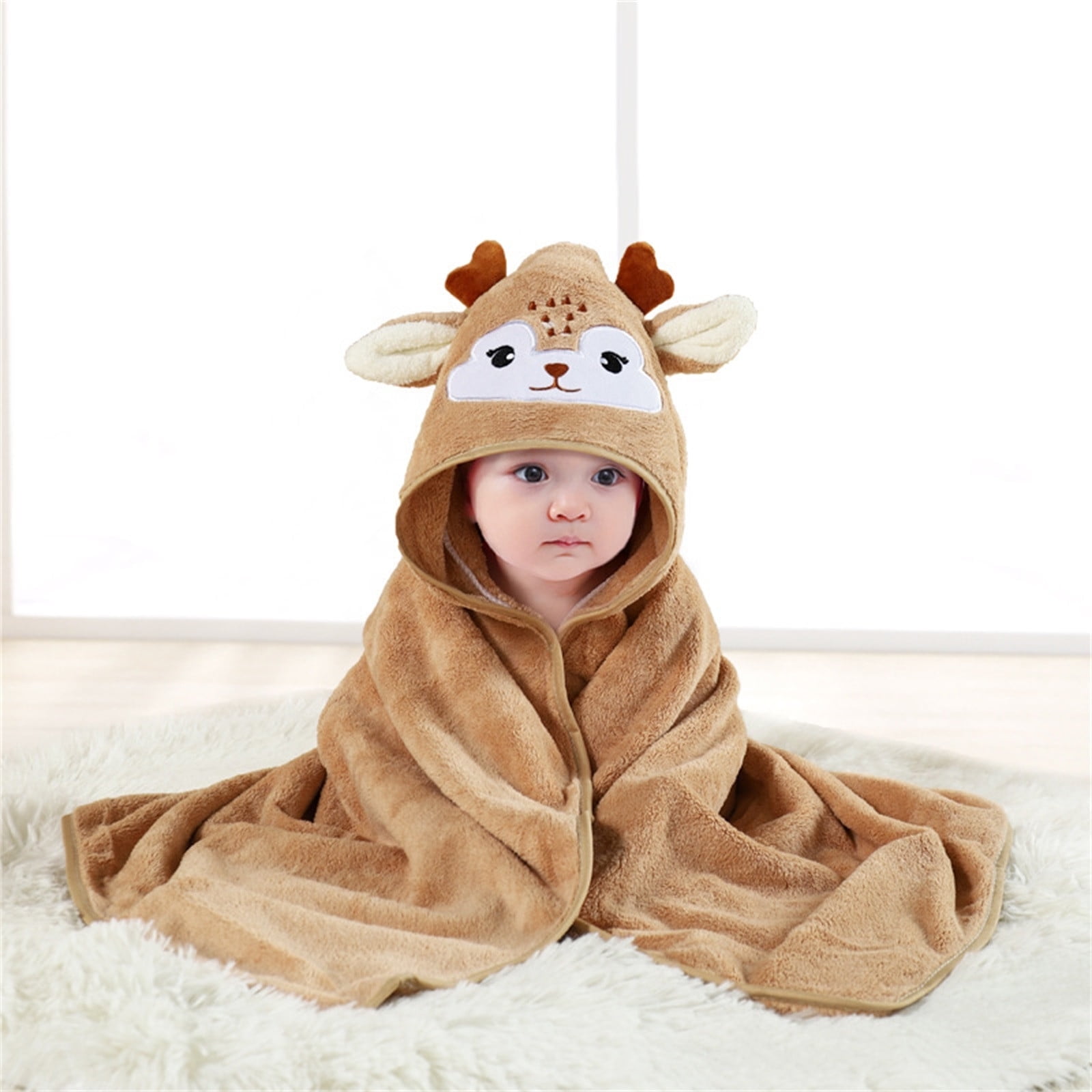 Zhuashum Baby Boys Girls Hooded Bath Towel Cartoon Bathrobe Coral Towel Shower Comfortable Shower Towel Coffee