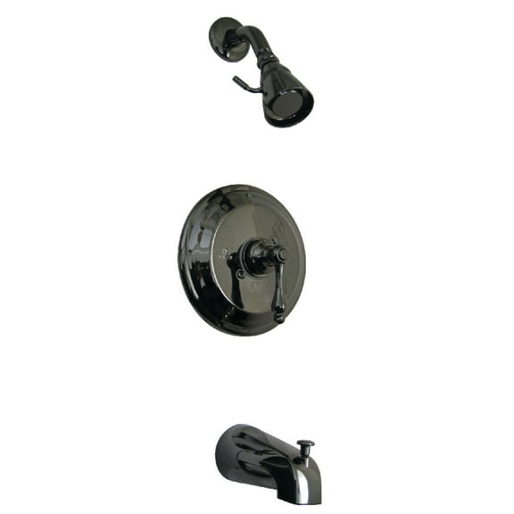 Kingston Brass NB3630AL Water Onyx Pressure Balanced Tub & Shower Faucet with Metal Lever Handle, Black Stainless Steel