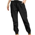 thumbnail image 1 of Clearance-Sale Legging with Pocket for Women Solid Color Plus Casual Leggings Drawstring Stretchy Low Waist Ruched Womens Pants Multiple Pocket Softy Work Pants for Women Weekly-Deals（Black,2XL）, 1 of 9