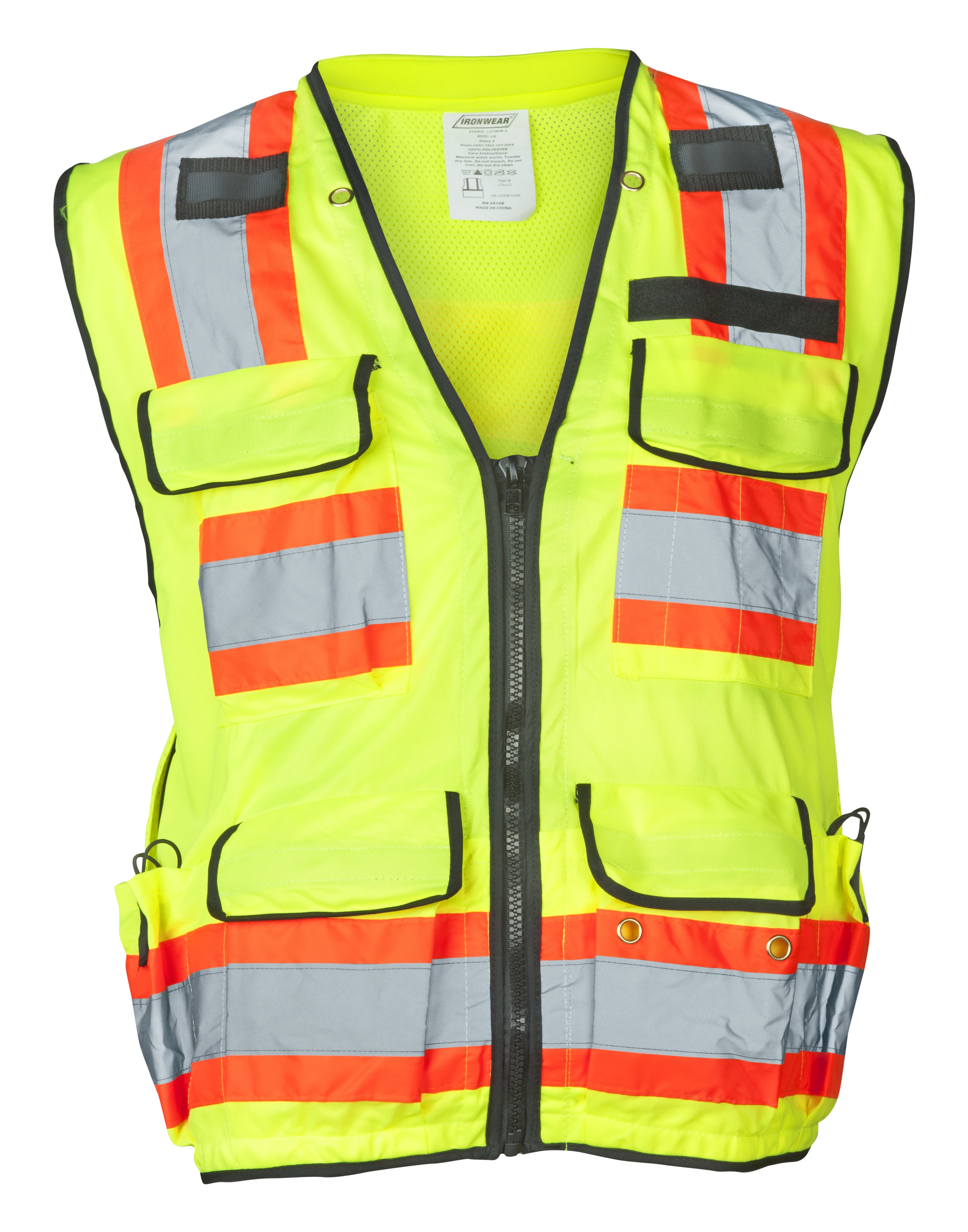 Ironwear 1278 Class 2 Flame-Retardant Safety Vest w/ Zipper & Radio Clips