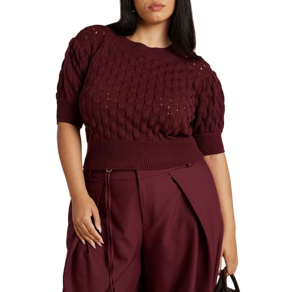 ELOQUII Women's Plus Size Bubble Stitch Sweater