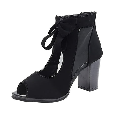 

Wmkox8yii Bow Sandals Middle Heel Chunky Heel Ladies Mesh Shoes Fashion Versatile Fish Mouth Shoes