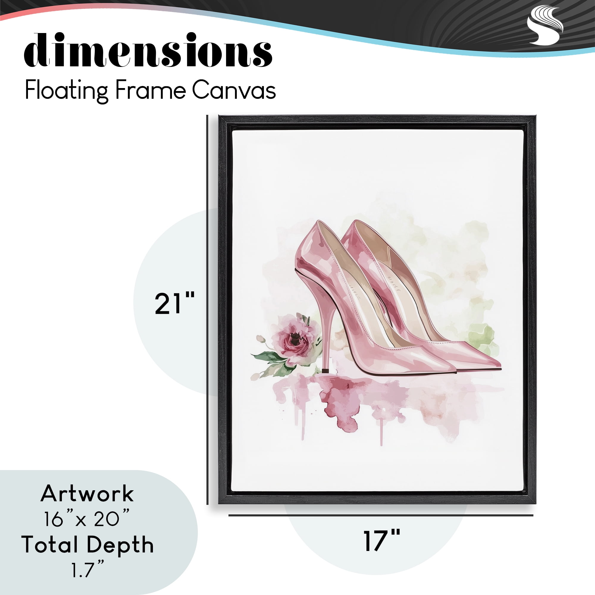 Rosy Pastel Heels Black Framed Floater Canvas Wall Art, design by Christine Simpson Art