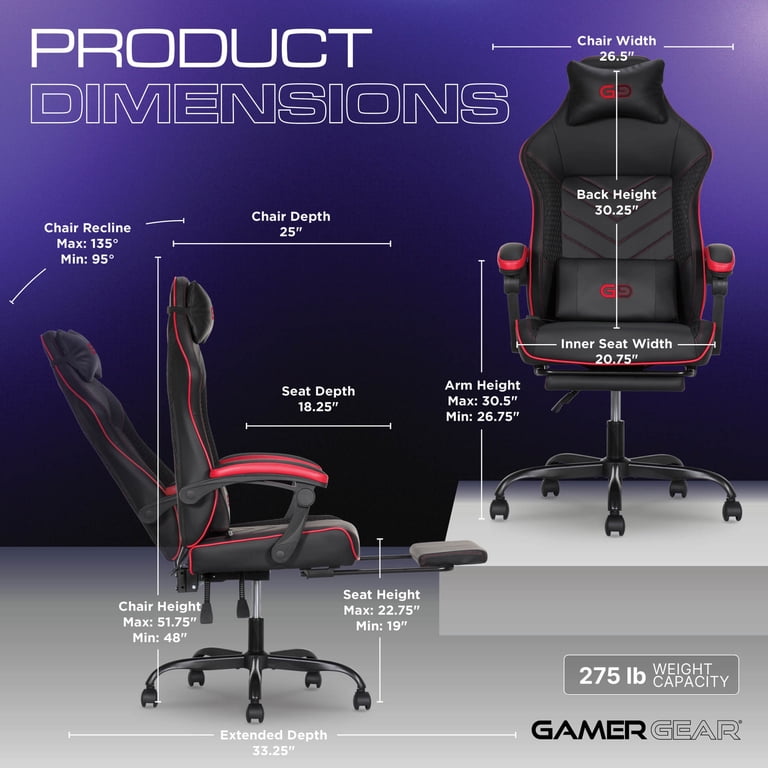 Gamer Gear EdgeX LED Gaming Chair, Massage, Footrest photo 4