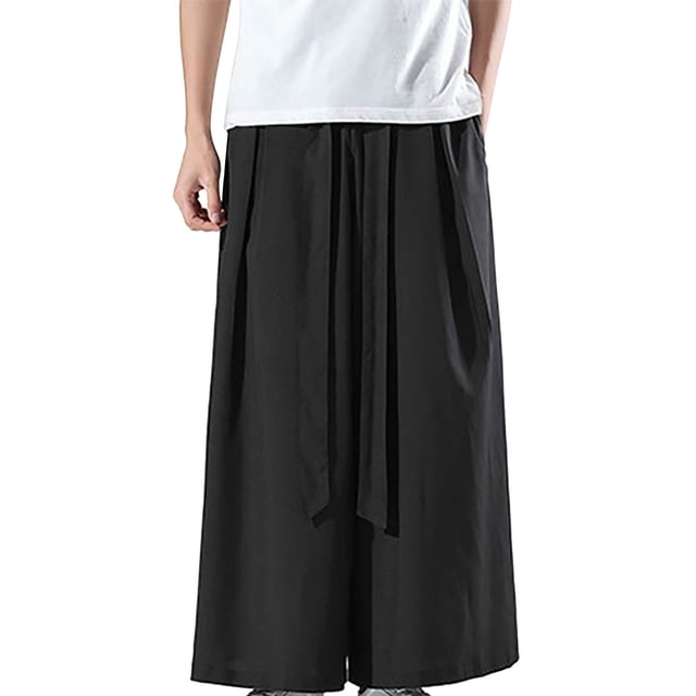 Pantalones Harlan de pierna ancha para hombre: seda de verano, corte holgado, color liso, material de algodón, estilo informal