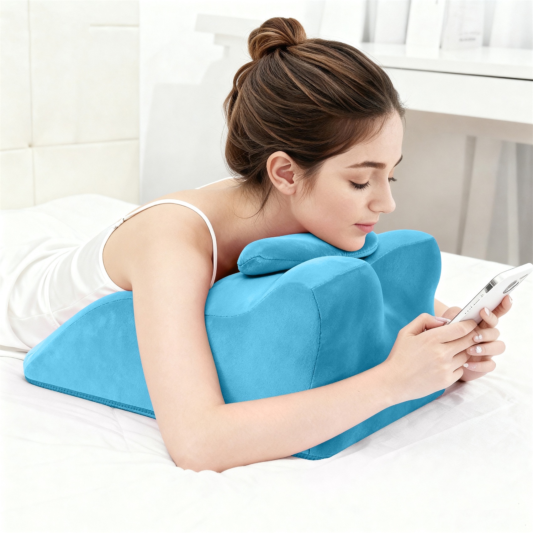 Alvantor Bed Wedge Pillow with Memory Foam Ergonomic Spinal Posture Support for Sleeping and Acid Reflux, Heartburn Blue
